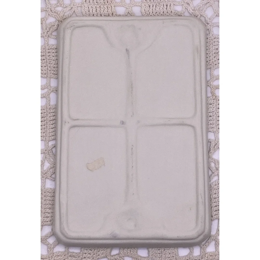 Vintage Mini Ivory Rose Porcelain Bisque Tea Set Tray Soap Dish Trinket Catch